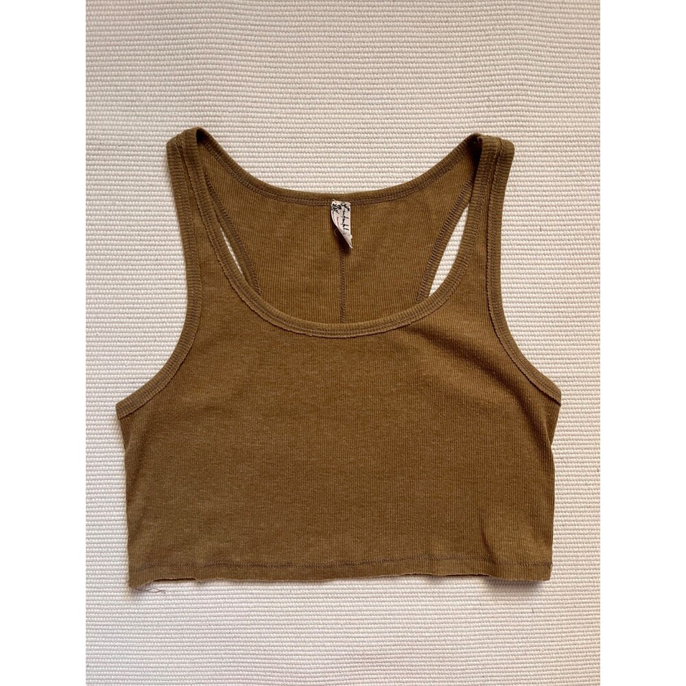 Free People Ribbed Crop Tank in Olive Green Size MEDIUM
